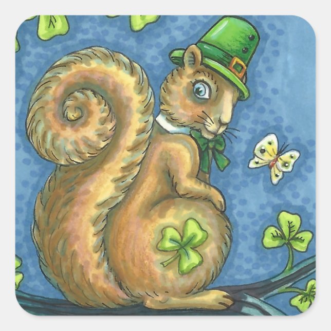 LEPRECHAUN IRISH SQUIRREL, LUCKY STICKERS Sheet (Front)