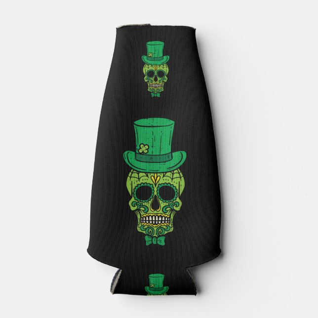Leprechaun Irish Sugar Skull St Patricks Day Bottle Cooler (Front)