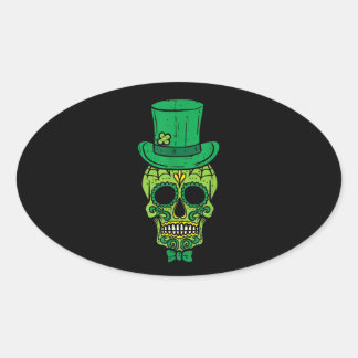 Leprechaun Irish Sugar Skull St Patricks Day Oval Sticker