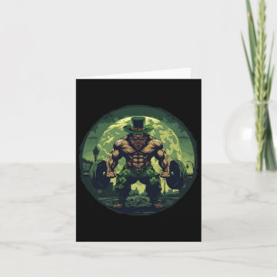 Leprechaun Lifting Weights Bodybuilding Gym St Pat Card