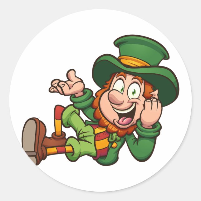 leprechaun lying down cartoon classic round sticker (Front)