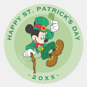 Leprechaun Mickey Mouse   St. Patrick's Day Classic Round Sticker