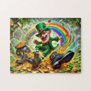 Leprechaun Mischief, Playful Irish Scene, Gold Jigsaw Puzzle