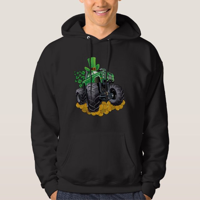 Leprechaun Monster Truck Shamrock St Patrick Day B Hoodie (Front)