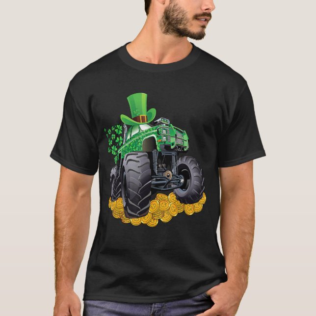 Leprechaun Monster Truck Shamrock St Patrick Day B T-Shirt (Front)