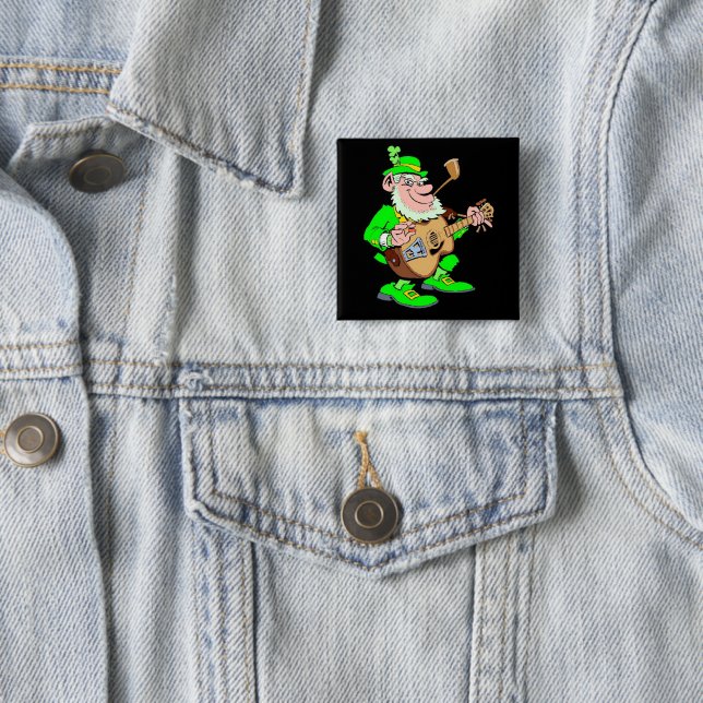 Leprechaun  Musician 2 Inch Square Button (In Situ)