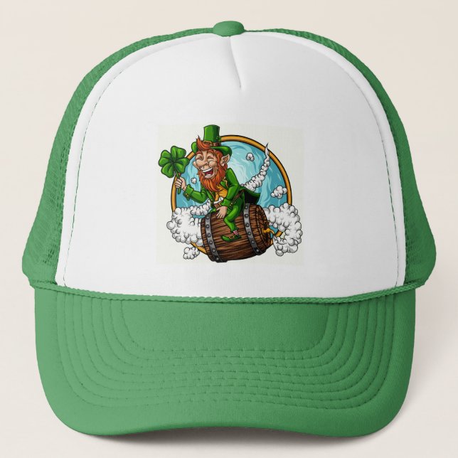 Leprechaun on a Barrel St Patrick's Day  Trucker Hat (Front)