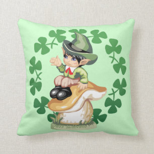 Leprechaun on a Mushroom Throw Pillow