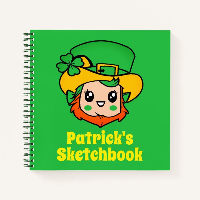  Leprechaun Personalized Kid Sketchbook Notebook (Front)