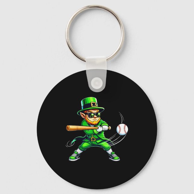 Leprechaun Playing Baseball St Patricks Day Sport  Keychain (Front)