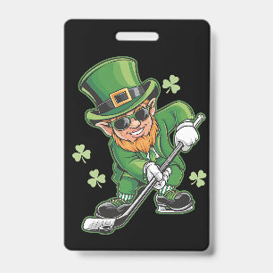 Leprechaun Playing Hockey St Patrick's Day Irish Badge