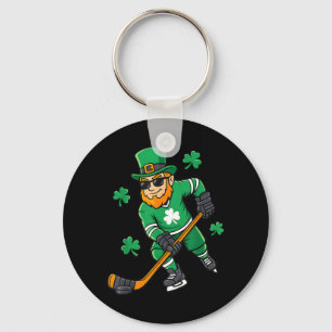 Leprechaun Playing Hockey St Patricks Day Irish Keychain