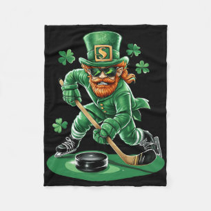 Leprechaun Playing Hockey St Patricks Day Sport Me Fleece Blanket