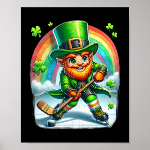Leprechaun Playing Ice Hockey Saint Patricks Day  Poster