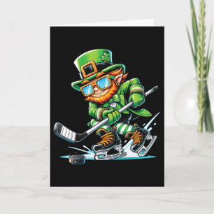 Leprechaun Playing Ice Hockey St Patricks Day Spor Card