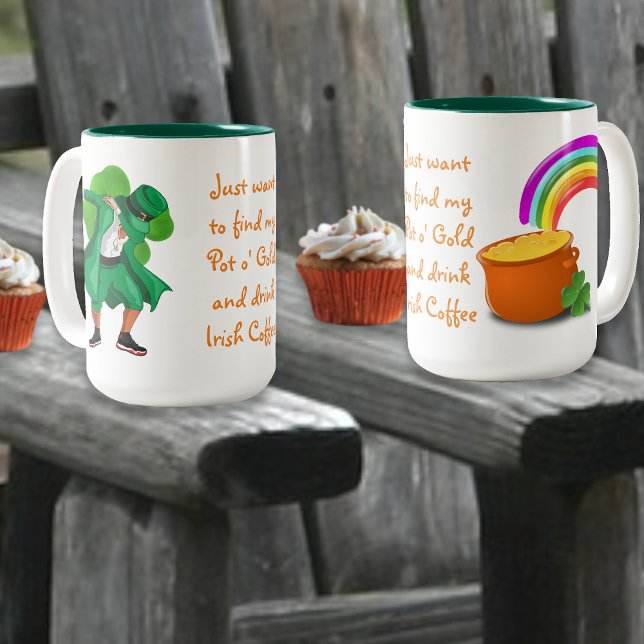Leprechaun Pot o'Gold Rainbow Irish Coffee Two-Tone Coffee Mug (Creator Uploaded)