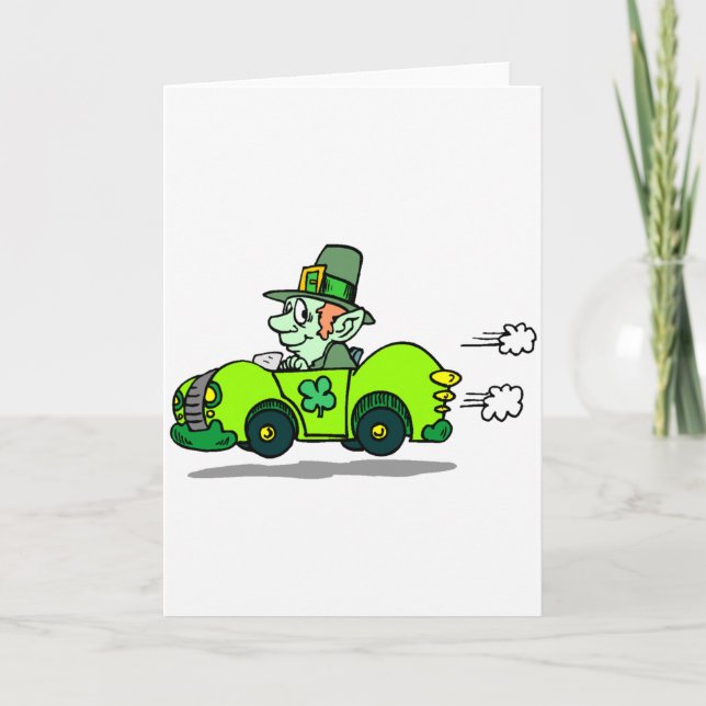 Leprechaun Racer Holiday Card (Front)