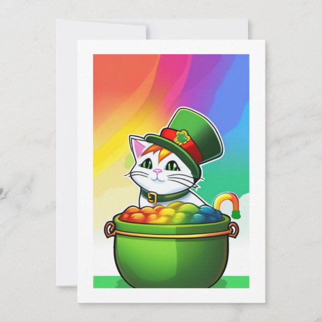 Leprechaun Rainbow Cat Holiday Card (Front)