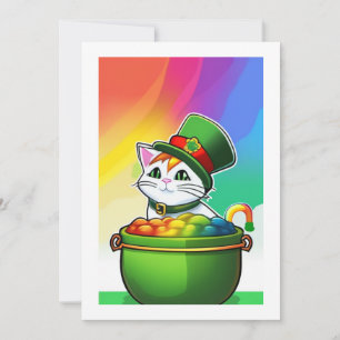 Leprechaun Rainbow Cat Holiday Card