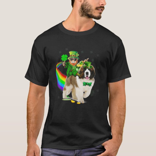 Leprechaun Riding Saint Bernard St Patricks Day Sh T-Shirt (Front)