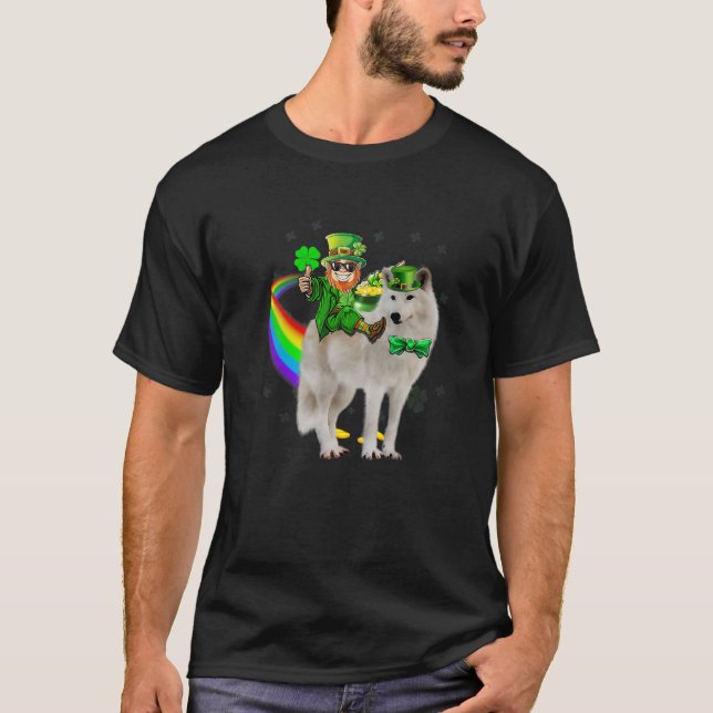 Leprechaun Riding Samoyed Dog St Patricks Day Sham T-Shirt (Front)