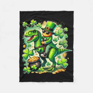 Leprechaun Riding T Rex Dinosaur St Pat Trex Patri Fleece Blanket