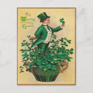 Leprechaun Shamrock Clay Pipe Harp of Erin Postcard