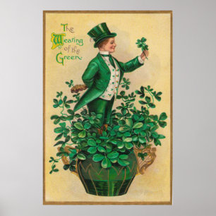 Leprechaun Shamrock Clay Pipe Harp of Erin Poster