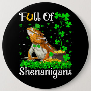 Leprechaun Shamrock Leaf Bearded Dragon St. Patric 6 Inch Round Button