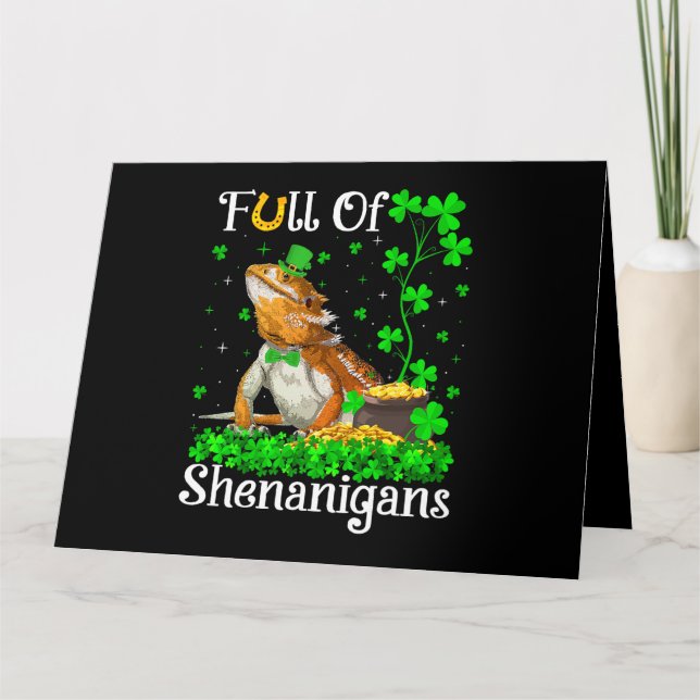 Leprechaun Shamrock Leaf Bearded Dragon St. Patric Card (Front)