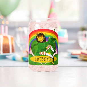 Leprechaun Shamrock Name Button Can Glass