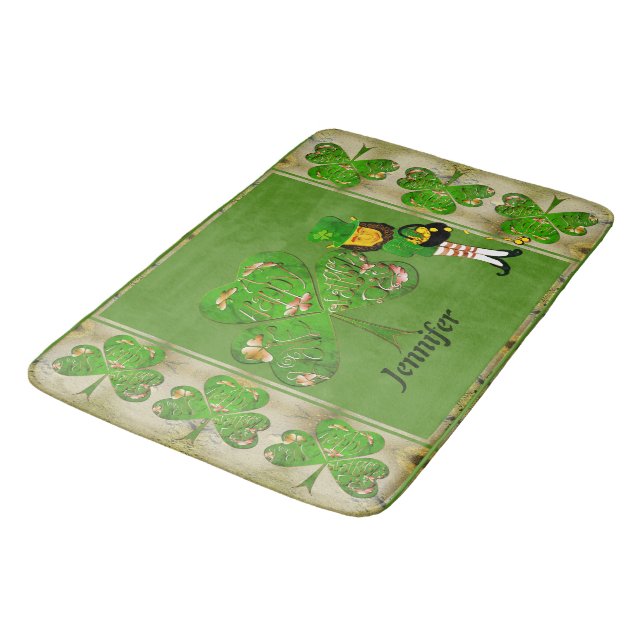 Leprechaun Shamrocks Bath Mat (Angled)