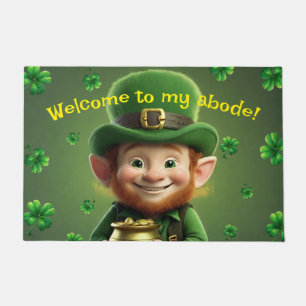 Leprechaun & Shamrocks Door Mat