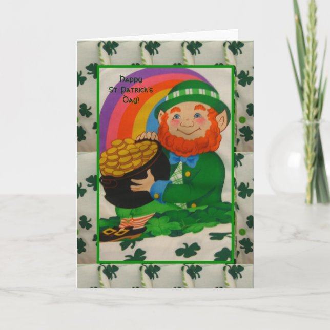 Leprechaun Shamrocks Happy St. Patrick's Day Card (Front)