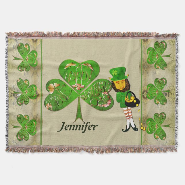 Leprechaun Shamrocks Throw Blanket (Front)