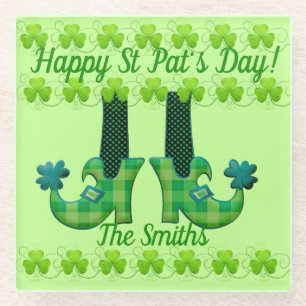 Leprechaun Shoes St Patrick's Day Glass Coaster