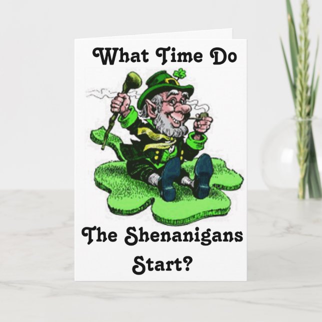 Leprechaun Sitting On A Shamrock Card (Front)