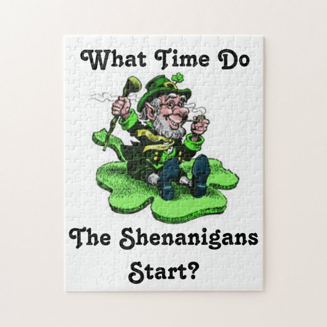 Leprechaun Sitting On A Shamrock Jigsaw Puzzle (Vertical)