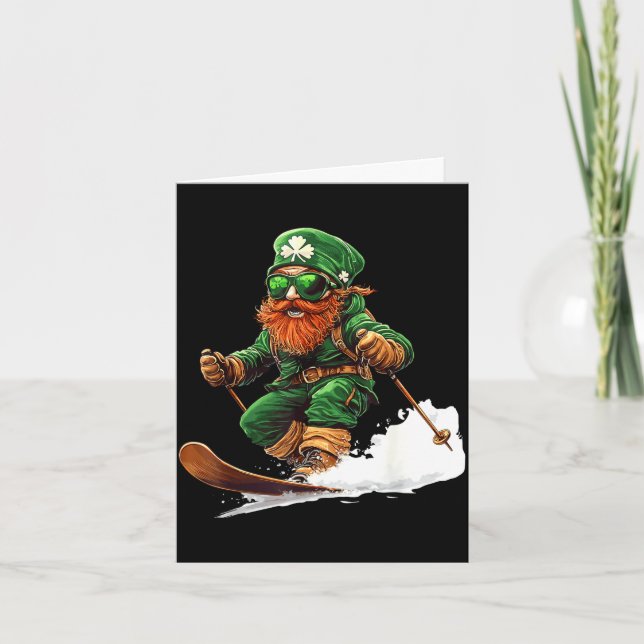 Leprechaun skiing skiing lovers skier st patricks card (Front)