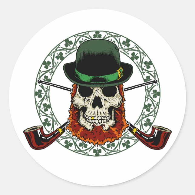 Leprechaun Skull Classic Round Sticker (Front)