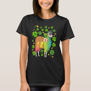 Leprechaun Sloth Riding Llama Unicorn St Patricks  T-Shirt