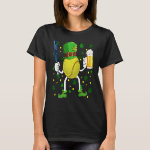 Leprechaun Softball Ball Bat & Glass Of Beer St Pa T-Shirt