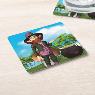 Leprechaun Square Paper Coaster