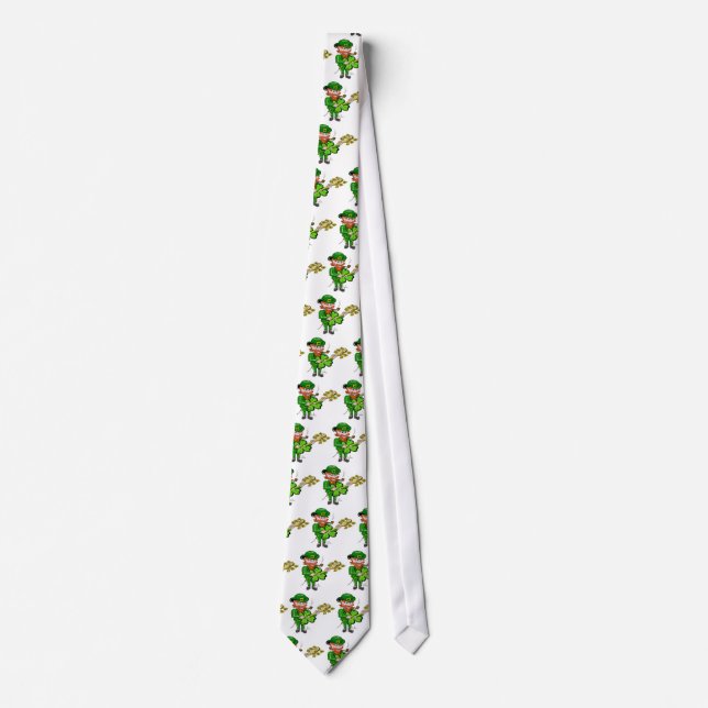 Leprechaun St. Patricks Day 4 leaf Clover Guitar Tie (Front)
