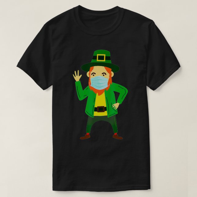 Leprechaun St Patricks Day Funny Face Mask Quarant T-Shirt (Design Front)