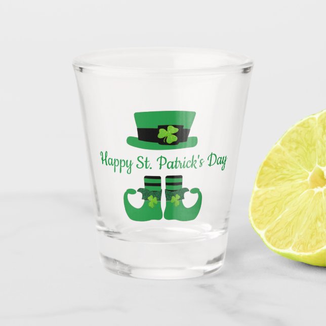 Leprechaun St. Patrick's Day Party Green Black  Shot Glass (Front)