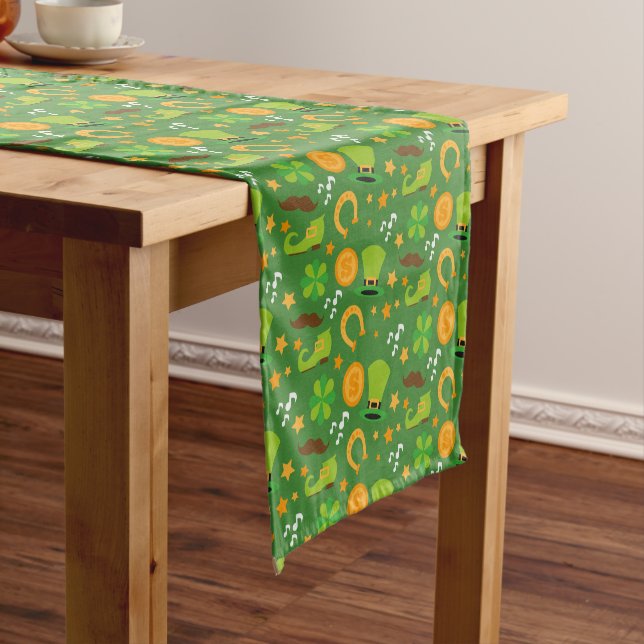 leprechaun st Patrick's day shamrock custom Short Table Runner (In Situ)