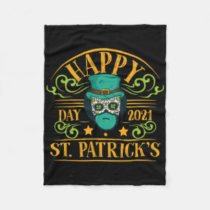 Leprechaun Sugar Skull St Patricks Day. Day Of The Fleece Blanket
