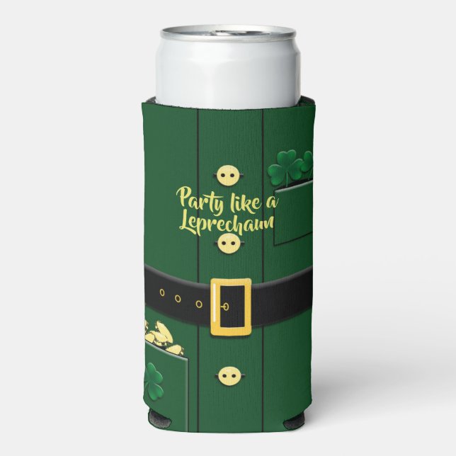 Leprechaun Suit St Patricks Day 12oz Slim Seltzer Can Cooler (Seltzer Front)