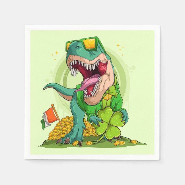Leprechaun T-Rex St. Patrick's Day Napkin (Front)